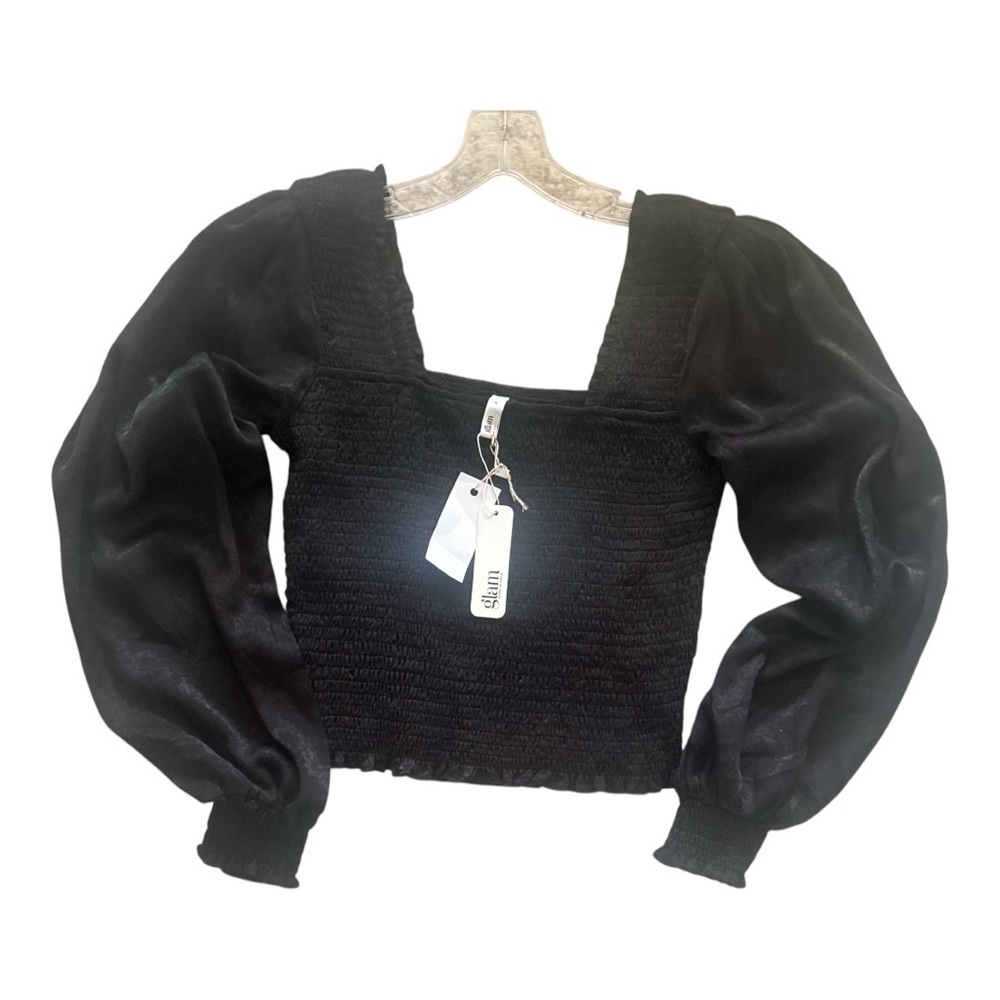 Glam NWT Black Women’s Med. Smocked Body Puffy Sleeve Square Neckline